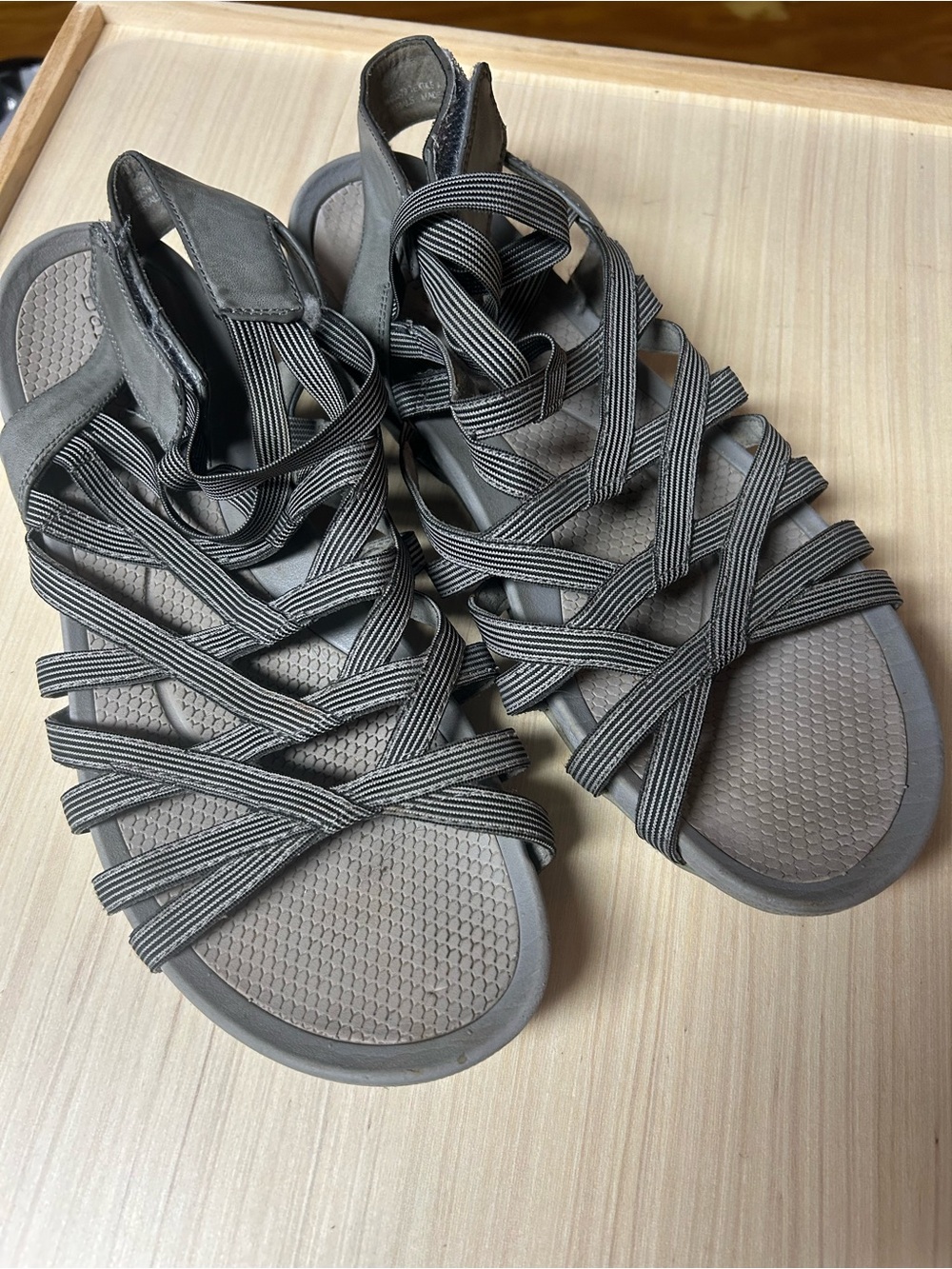 BareTraps Gray Strappy Elastic Sandals